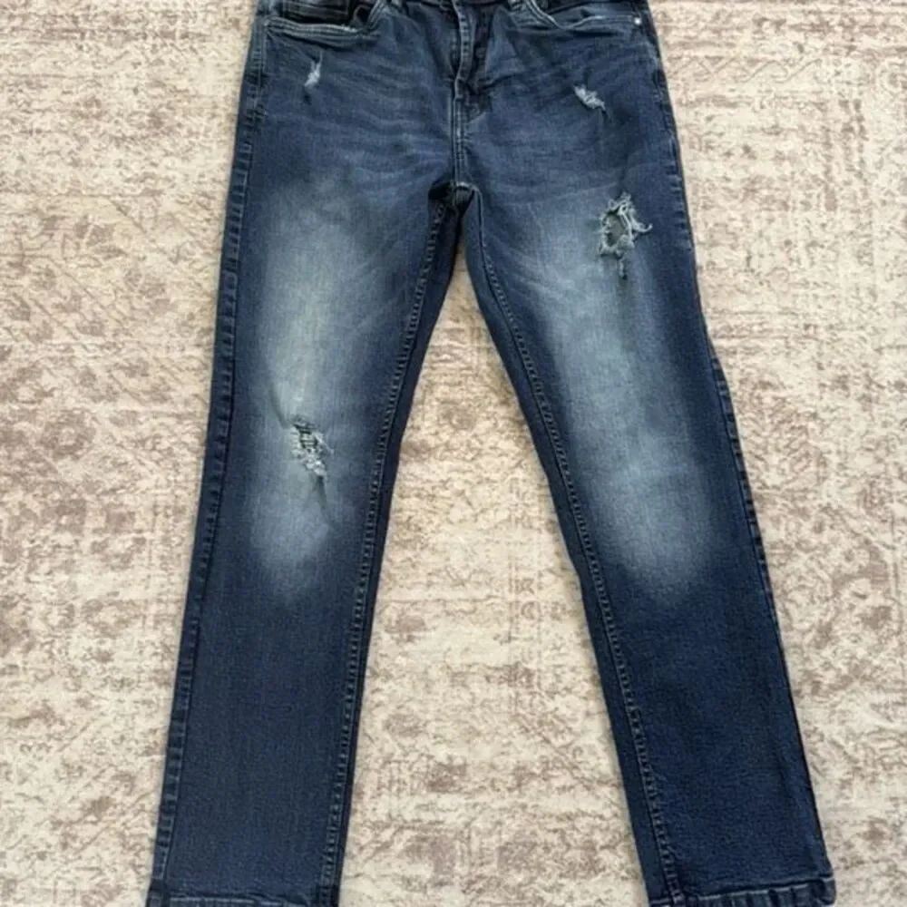 Steve's Jeans Men's Mid-Rise Faded Wash Cotton Distressed Jeans Blue Size 32/30